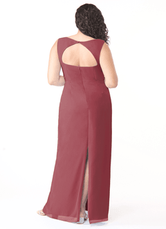 Azazie Flori Bridesmaid Dresses Merlot Sheath Square Neckline Chiffon Dress image8