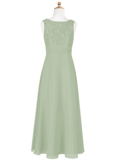 Azazie Snow Junior Dusty Sage A-Line Lace Chiffon Dress image7