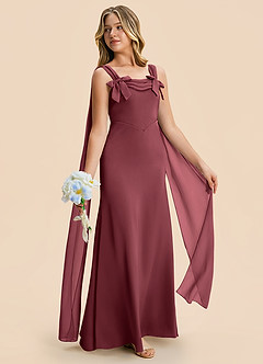 Azazie Chelsea Junior Merlot Sheath Pleated Stretch Satin Dress image5