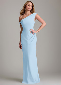 Azazie Emerson Robes de demoiselle d'honneur Robe Fourreau en Mousseline de soie Épaule décolletée Bleu Ciel image1