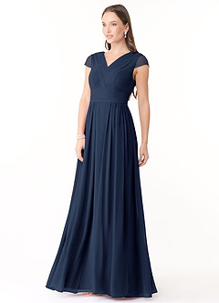 Azazie Organa Bridesmaid Dresses Dark Navy A-Line Pleated Chiffon Dress image3