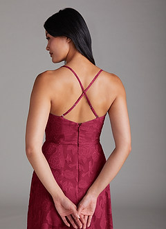 Azazie Naeem Brautjungfernkleider A-Linie Herzausschnitt Blumen-Burnout Kleid Burgunderrot image5