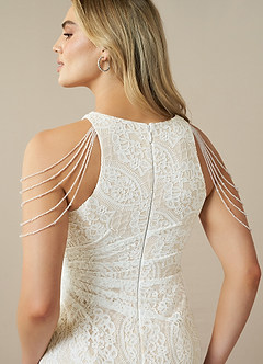 Azazie Rosa Abiti da Sposa Abito Tubino in Pizzo Bianco Diamante Champagne image6