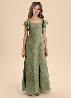 Azazie Bondi Junior Vestido de Pistacho de Devorado Floral de Corte en A con Lazo image5