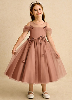 Azazie Juni Blumenmädchenkleider Ballkleid Plissee Tüll Kleid Bronzer image1