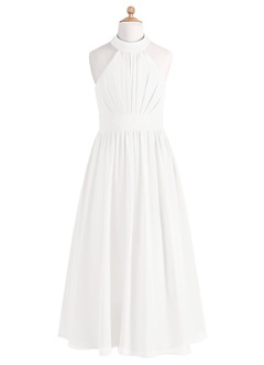 Azazie Iman Junior White A-Line Pleated Chiffon Dress image6