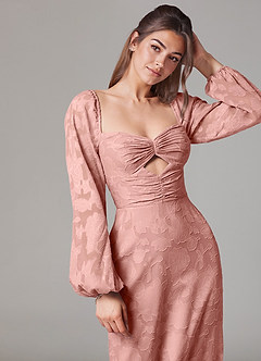 Azazie Lainie Final Sale Agave Sheath Long Sleeve Floral Burnout Dress image2