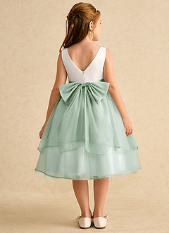 Azazie Rene Flower Girl Dresses Ivory Agave A-Line Bow Tulle Dress image2