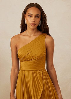 Christian Siriano Bridal for Azazie 1008 Bridesmaid Dresses Butterscotch A-Line One Shoulder Stretch Satin Dress image8