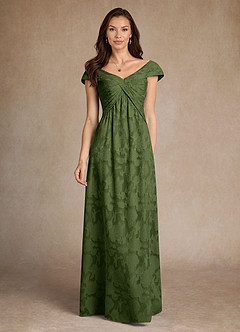 Azazie Myrtle 신부의 어머니 드레스 A라인 주름진 플로럴 번아웃 플로어 길이 드레스 image1