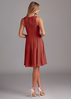 Azazie Vina Bridesmaid Dresses Terracotta A-Line Lace Chiffon Dress image2