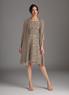 Azazie Beth Mother of the Bride Dresses Taupe Champagne A-Line Scoop Sequins Chiffon Dress image2