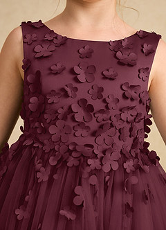 Azazie Lana Robe Demoiselle D'honneur Fillette Robe Trapèze en Mat Satiné Sans manches Cabernet image6