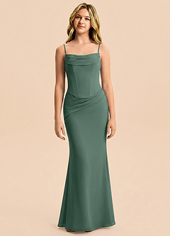 Azazie Sorrel Junior Meerjungfrau-Linie Plissee Chiffon Kleid Seemoos image5