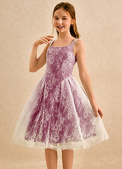 Azazie Cubbie Girls Formal Flower Girl Dresses Mulberry A-Line Lace Dress image3