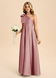 Azazie Penguin Junior Abito A-Line in Raso Elasticizzato Fiocco Rosa Polverosa image5