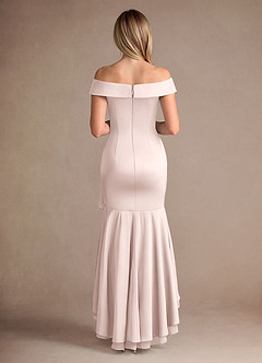 Azazie Billings Mother of the Bride Dresses Blushing Pink Mermaid Off the Shoulder Stretch Satin Dress image4