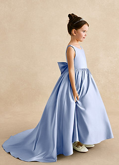 Azazie Mimia Blumenmädchenkleider A-Linie Schleifen Matte Satin Kleid Eis image1