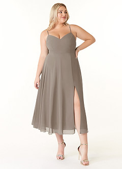 Azazie Clarissa Bridesmaid Dresses Taupe A-Line V-Neck Chiffon Dress image7
