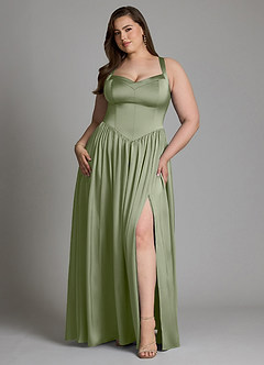 Azazie Francis Brautjungfernkleider A-Linie Korsett Stretch-Satin Kleid Pistazie image9