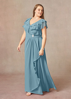 Azazie Snapdragon Mother of the Bride Dresses Moody Blue A-Line V-Neck Ruched Chiffon Dress image8