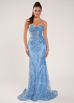 Zeoga Bleu Clair Robe de bal en tulle à paillettes et perles image1