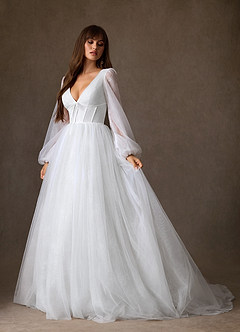 Azazie Cressida Wedding Dresses Diamond White Ball-Gown Lace Tulle Dress image6