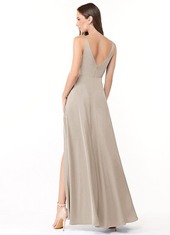 Azazie Dalilah Bridesmaid Dresses Frost A-Line V-Neck Pleated Stretch Satin Dress image2
