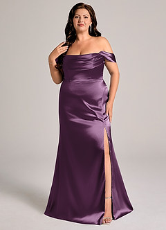 Azazie Saige Brudepigekjoler Skede Off-Shoulder Metallisk satin Gulv-længde Kjole image11