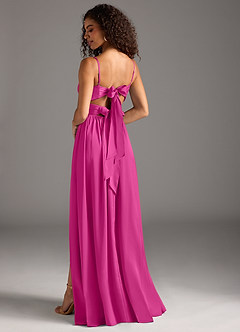 Azazie Zeya Bridesmaid Dresses Fuchsia A-Line Pleated Stretch Satin Dress image1
