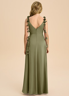 Azazie Gumdrop Junior Dusty Sage Empire Pleated Stretch Satin Dress image7