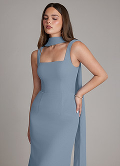 Azazie Katya At-home Try On Dresses Dusty Blue Mermaid Square Neckline Chiffon Convertible Dress image2