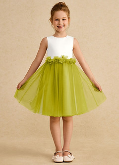 Azazie Louisa Abiti da Ragazza di Fiori Abito A-Line in Tulle Senza maniche Avorio Citronella image1