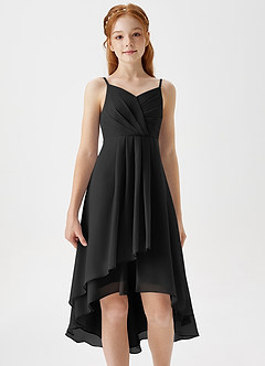 Azazie Mariam Junior Black A-Line Pleated Chiffon Dress image5