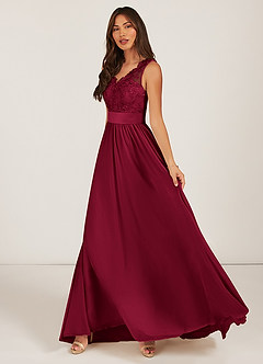 Azazie Gertrude Bridesmaid Dresses Burgundy A-Line Lace Chiffon Dress image3