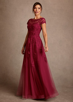 Azazie Jalinda Mother of the Bride Dresses Burgundy A-Line Lace Chiffon Dress image4
