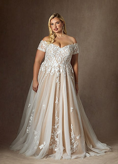 Azazie Rowe Wedding Dresses Diamond White Caramel Ball-Gown Off the Shoulder Tulle Dress image12