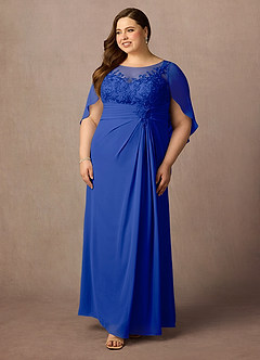 Azazie Hera Mother of the Bride Dresses Royal Blue A-Line Lace Capelet Chiffon Dress image9