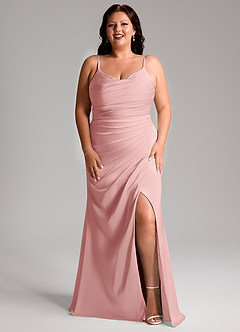 Azazie Deandra Bridesmaid Dresses Powder Pink Mermaid Pleated Stretch Satin Dress image9