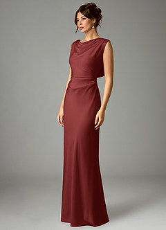 Azazie Kieryn Bridesmaid Dresses Terracotta Mermaid Pleated Stretch Satin Dress image3