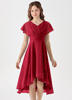 Azazie Graciela Junior Scarlet A-Line Pleated Chiffon Dress image3