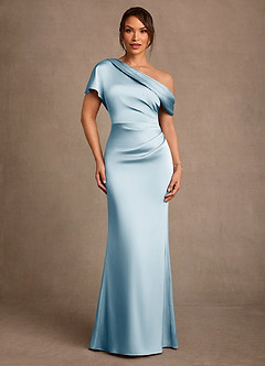 Azazie Rutha Mother of the Bride Dresses Sky Blue Sheath One Shoulder Stretch Satin Dress image1