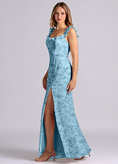 Azazie Callie Bridesmaid Dresses Blue Fern Floral Mermaid Side Slit Chiffon Convertible Dress image5