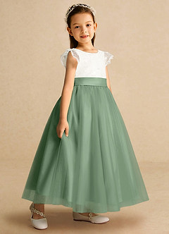 Azazie Pookie Flower Girl Dresses Matcha A-Line Lace Tulle Dress image2