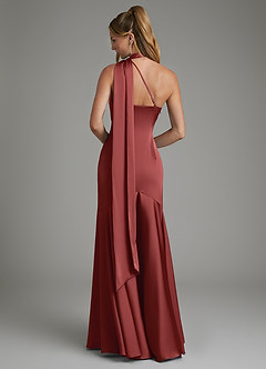 Azazie Amara Robes de demoiselle d'honneur Robe Sirène en Satin extensible Asymétrique Terracotta image2