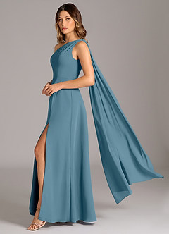 Azazie Tella Brautjungfernkleider A-Linie One-Shoulder Chiffon Kleid Bermudablau image1