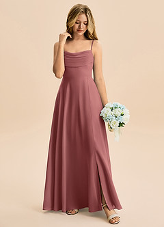 Azazie Bear Junior A-linja Pliseerattu Sifonki Lattian pituus Nuorempi morsiusneito Pukeutua image3