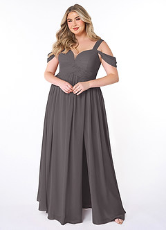 Azazie Lianne Abiti da Damigella Abito A-Line in Chiffon a Spalla Scoperta Grigio Acciaio image7