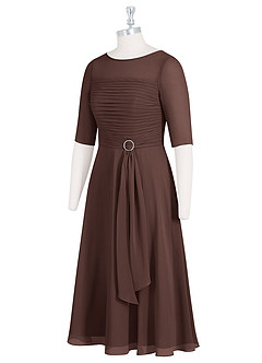 Azazie Naomi Mère de la mariée Robes Robe Trapèze en Mousseline de soie Col bateau plissé Ganache image9