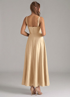 Azazie Shaude Bridesmaid Dresses Champagne A-Line Pleated Stretch Satin Dress image6